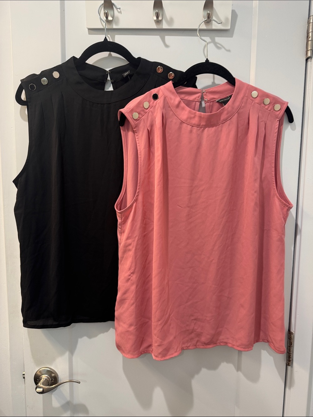 Two Ann Taylor Sleeveless Button-Shoulder Shell Tops - Pink & Black